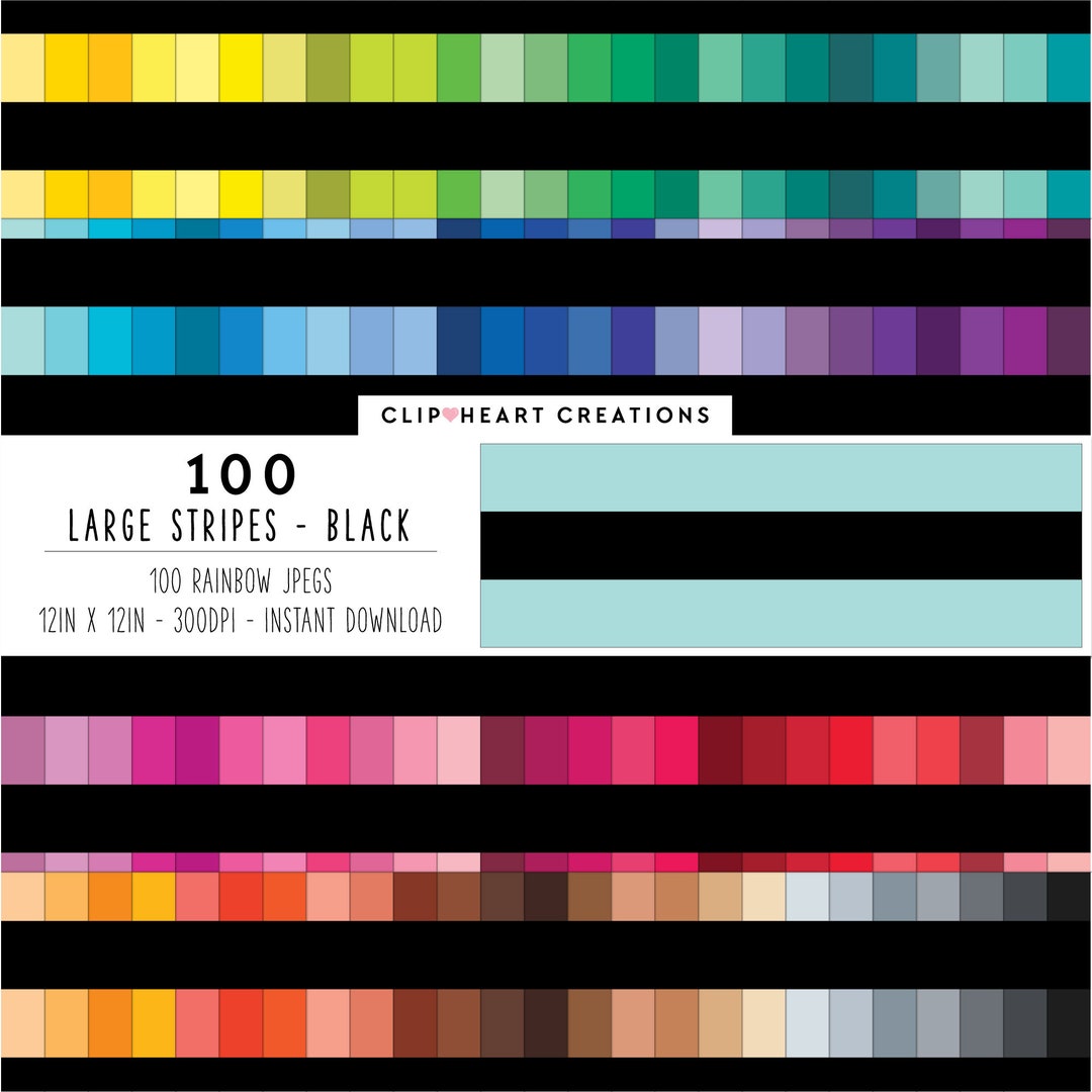 100 Stripes Digital Paper Pack, Commercial Use Seamless Large Black ...