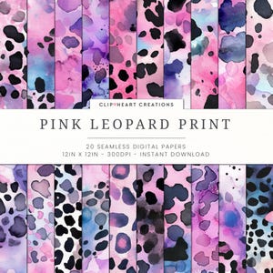 Carta digitale senza cuciture con stampa leopardata ad acquerello, download istantaneo per uso commerciale, carte decorative, diari di scarto, carte per hobby e decoupage