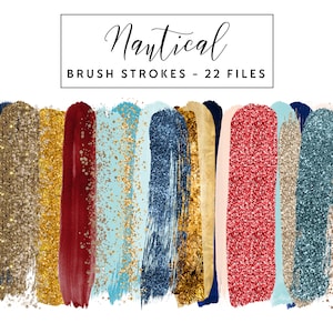 Nautical Brush Strokes Clip Art, Gold Brush Strokes Clipart Paint Strokes, Commercial Use Instant Download Navy Glitter Brush Strokes