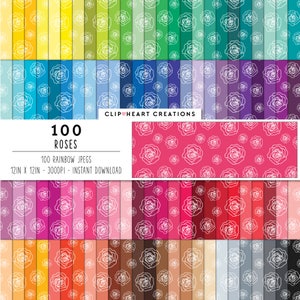 100 Floral Rose Pattern Digital Papers, Commercial Use Instant Download Rainbow Flowers Digital Paper Pack, Flower Pattern Planner Papers