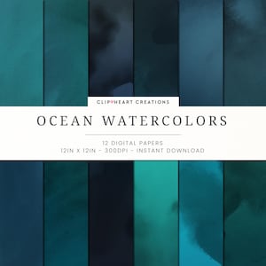 Blue Watercolor Digital Papers, Commercial Use Instant Download Watercolour Digital Paper, Ocean Digital Paper, Watercolor Paper