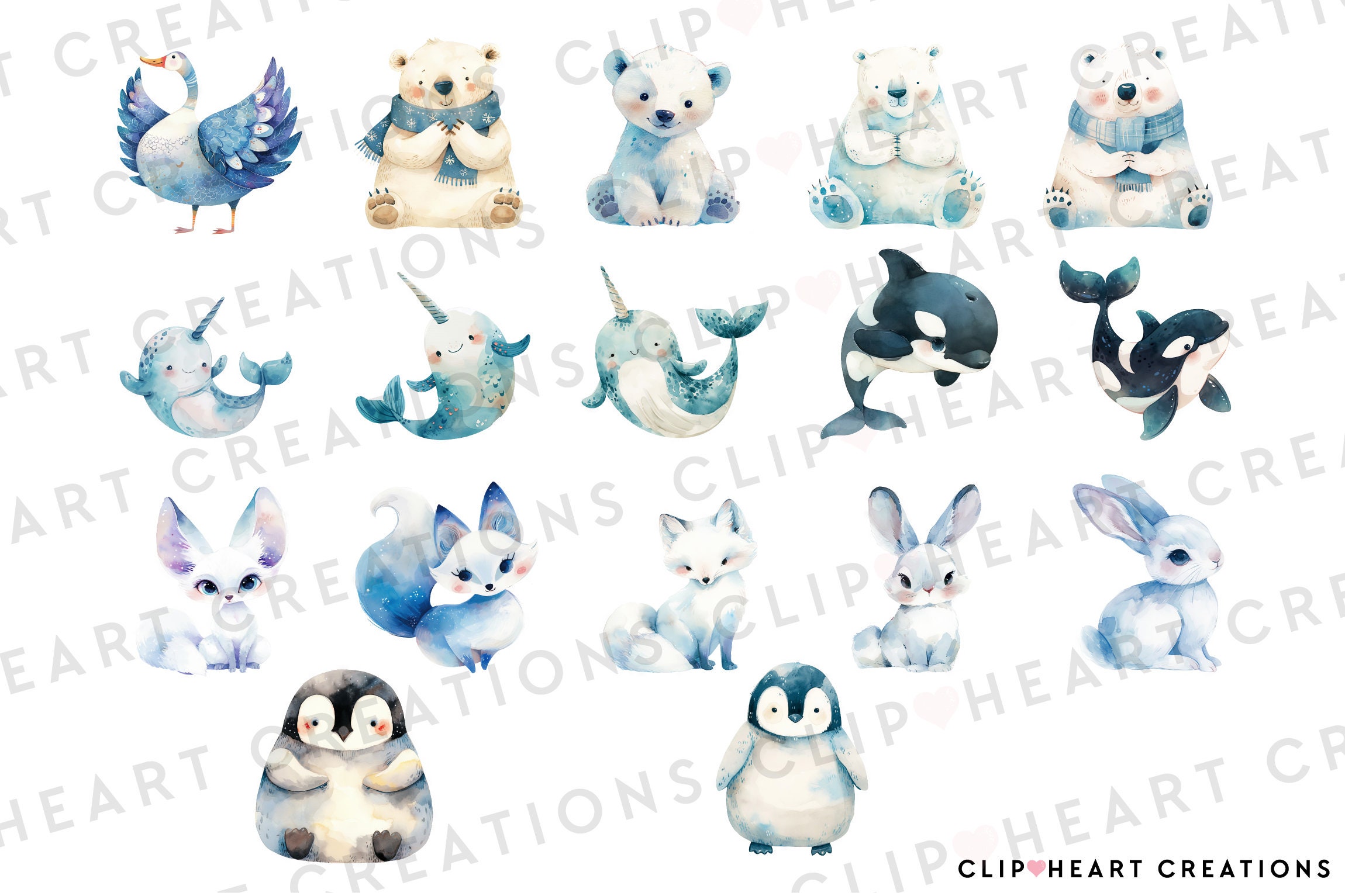 Watercolor Arctic Animals Clipart, Commercial Use Instant Download PNG ...