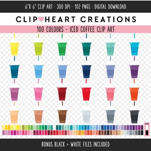 100 Iced Coffee Cup Clip Art, Commercial Use Instant Download PNG Coffee Digital Clip Art, Iced Coffee Drink Planner Digital Clipart