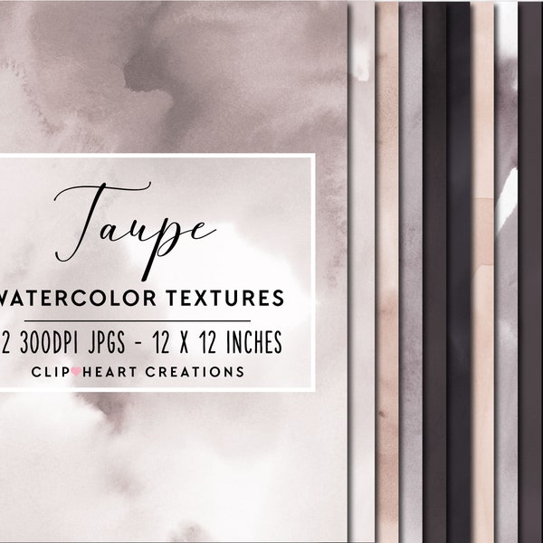 Taupe Watercolor Digital Papers, Commercial Use Instant Download Watercolour Digital Paper, Brown Digital Paper, Watercolor Paper