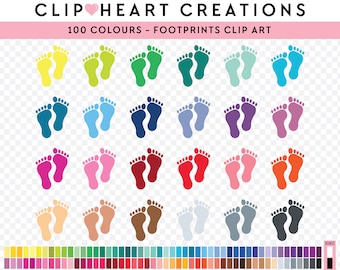 100 Footprints Clip Art, Commercial Use Instant Download PNG Footprint Digital Clip Art, Rainbow Footprints Planner Digital Clipart