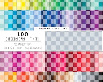 100 Checkerboard Pattern Digital Paper, Commercial Use Seamless Tinted Checkboard Digital Papers, Checkboard Planner Scrapbook Paper