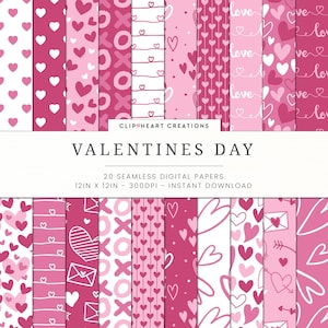 20 papeles digitales con temática de San Valentín, uso comercial sin problemas, descarga instantánea, papel digital con temática de San Valentín, San Valentín rosa.