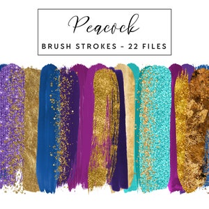 Peacock Brush Strokes Clip Art, Gold Brush Strokes Clipart Paint Strokes, Commercial Use Instant Download Purple Glitter Brush Strokes