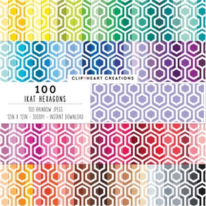 100 Ikat Hexagon Pattern Digital Paper, Commercial Use Seamless Geometric Ikat Digital Papers, Ikat Digital Planner Paper Pack