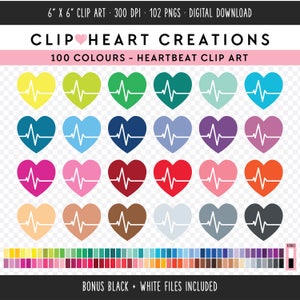 100 Heartbeat illustraties, commercieel gebruik, gezond hart illustraties, hart digitale illustraties, planner illustraties