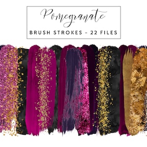 Pomegranate Brush Strokes Clip Art, Gold Brush Strokes Clipart Paint Strokes, Commercial Use Instant Download Purple Glitter Brush Strokes