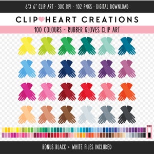 100 Rubber Gloves Clip Art, Commercial Use Instant Download Cleaning Gloves Digital Clip Art, Rainbow Gloves Scrapbooking Planner Clipart