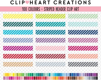 100 Striped Header Clip Art, Commercial Use Instant Download Planner Headers Digital Clipart, Rainbow Header Scrapbooking Planner Clip Art