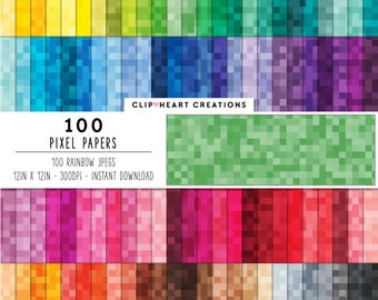 100 Pixel Texture Digital Papers, Commercial Use Instant Download Pixelated Digital Paper Pack, Pixel Texture Planner Paper