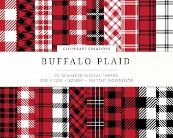 Red Buffalo Plaid Digital Paper Set, Seamless Lumberjack Plaid Papers, Personal & Commercial Use Buffalo Check Papers, Tartan, Checkered