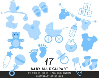 Baby Boy Clip Art, Commercial Use Instant Download PNG Blue Baby Girl Digital Clip Art Set, Baby Boy Digital Clipart Scrapbooking Set
