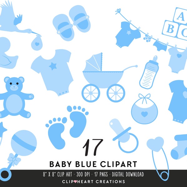 Baby Boy Clip Art, Commercial Use Instant Download PNG Blue Baby Girl Digital Clip Art Set, Baby Boy Digital Clipart Scrapbooking Set