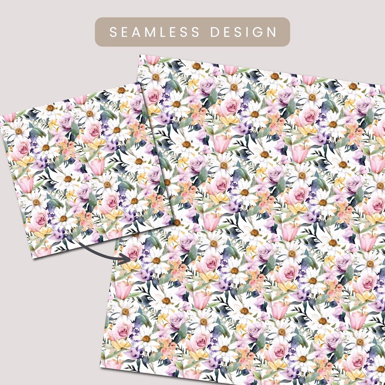 Spring Florals Watercolor Flowers Digital Papers, Seamless Commercial Use Instant Download Spring Flowers Digital Scrapbooking Papers image 5