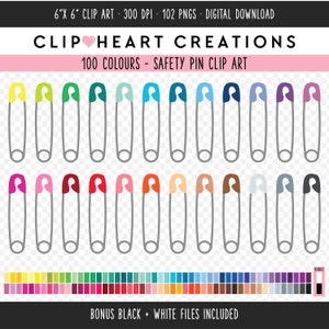 100 veiligheidsspeld illustraties, commercieel gebruik Instant Download PNG veiligheidsclip digitale illustraties, Rainbow veiligheidsspelden planner clipart