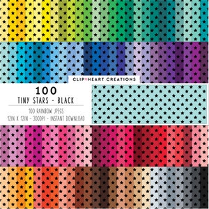100 Stars Tiny Digital Papers, Commercial Use Seamless Stars Digital Paper Pack, Rainbow Star Pattern Scrapbooking Planner Papers