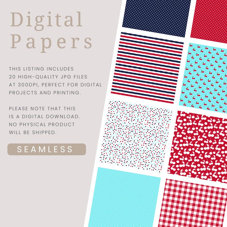 Cherry Digital Paper Patterns, 20 Seamless Commercial Use Instant ...