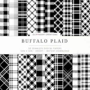 Black Buffalo Plaid Digital Paper Set, Seamless Lumberjack Plaid Papers, Personal & Commercial Use Buffalo Check Papers, Tartan, Checkered