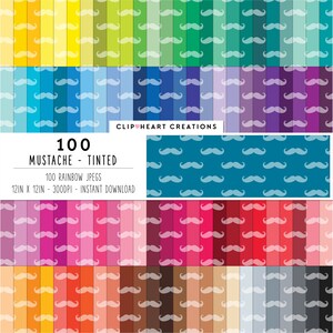 100 Mustache Pattern Digital Papers, Commercial Use Seamless Mustaches Digital Paper Pack, Moustache Planner Scrapbooking Papers