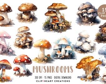 Aquarell Pilz Clipart: Pilze PNG Sammlung (digitaler Download)