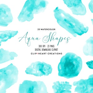 Aqua Watercolor Shapes Clip Art, Commercial Use Instant Download PNG Handpainted Watercolour Splashes Digital Clip Art, Watercolor Clipart