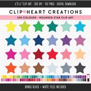 100 Star Digital Clip Art, Commercial Use Instant Download PNG Star Digital Clip Art, Rainbow Rounded Star Planner Clip Art