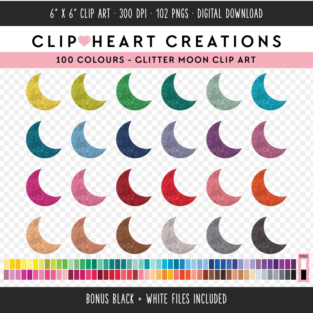 100 Glitter Cresent Moon Clip Art, Commercial Use Instant Download PNG ...