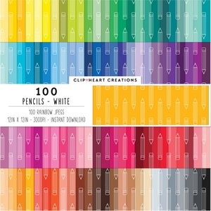100 Pencils Digital Papers, Commercial Use Seamless School Pencil Pattern Digital Paper, Rainbow Pencils Planner Scrapbooking Papers