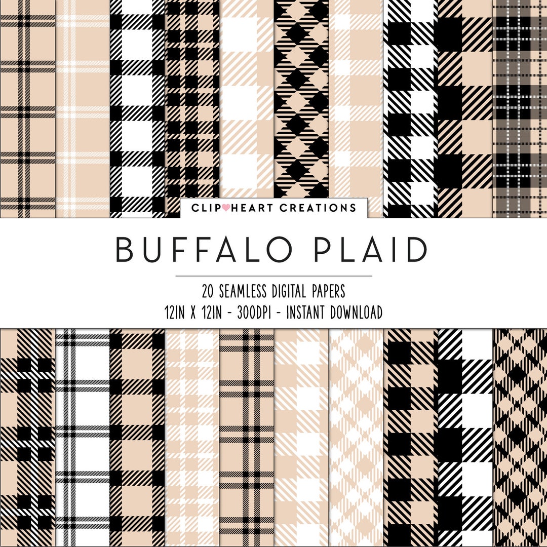 Neutral Buffalo Plaid Digital Paper Set, Seamless Lumberjack Plaid ...