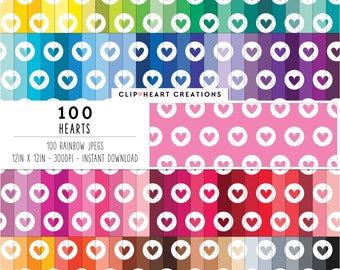 100 Heart Pattern Digital Paper Pack, Commercial Use Seamless Hearts Digital Papers, Heart Scrapbooking Planner Papers