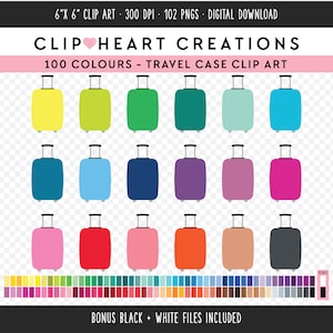 100 Clip Art de estuche de viaje, uso comercial Descarga instantánea PNG Estuche de equipaje ClipArt digital, Planificador de estuche de viaje Scrapbooking Clipart digital