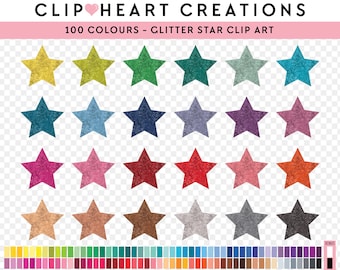100 Glitter Stars Clip Art, Commercial Use Instant Download Glittered Star Clip Art Pack, Glittery Star Planner Clip Art Pack