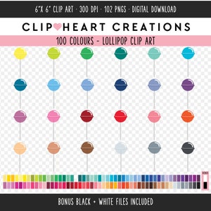 100 Lollipop Clip Art, Commercial Use Instant Download PNG Lollipop Candy Digital Clip Art, Rainbow Lolly Sweet Planner Digital Clipart