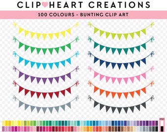 100 Bunting Digital Clip Art, Commercial Use Instant Download PNG Bunting Digital Clip Art, Rainbow Bunting Planner Clipart, Sitcker Clipart