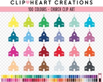 100 Church Clip Art, Commercial Use Instant Download PNG Rainbow Churches Digital Clip Art, Christian Religious Scrapbooking Planner Clipart