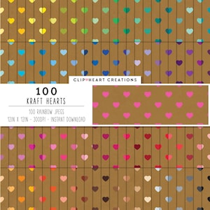 100 Papel digital Kraft Heart Pattern, Uso comercial Descarga instantánea Papeles digitales de tarjeta Kraft, Paquete de papel Kraft Digital Planner