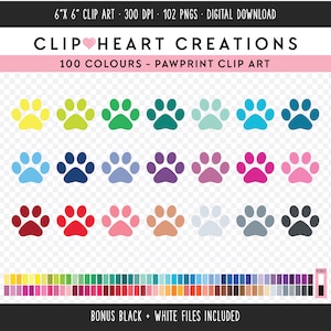 100 empreintes de pattes Clip Art, utilisation commerciale Téléchargement instantané PNG Digital Paw Print Clip Art, Pet Planner Clip Art