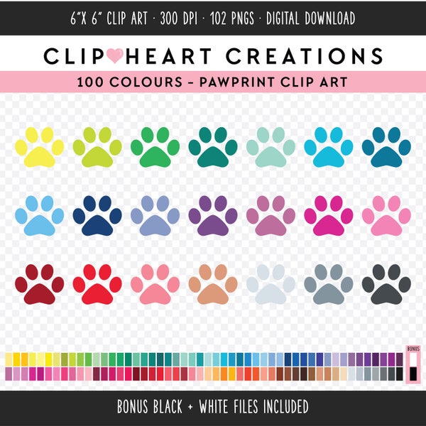 100 Paw Prints Clip Art, Commercial Use Instant Download PNG Digital Paw Print Clip Art, Pet Planner Clip Art
