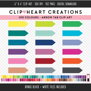 100 矢印タブ クリップ アート、商用利用可能なインスタント PNG レインボー プランナー タブ デジタル クリップ アート、矢印サイン プランナー スクラップブッキング デジタル クリップ アート