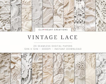 Vintage Lace Digital Papers, Seamless Commercial Use Instant Download Bridal Lace Digital Paper, 20 Seamless Digital Papers