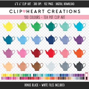 100 Tea Pot Clip Art, Commercial Use Instant Download PNG Tea Pot Digital Clip Art, Rainbow Teapot Planner Digital Clipart