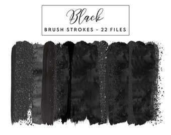 Trazos de pincel negro Clip Art, Trazos de pincel de tinta negra Trazos de pintura de imágenes prediseñadas, Uso comercial Descarga instantánea Trazos de pincel de brillo negro