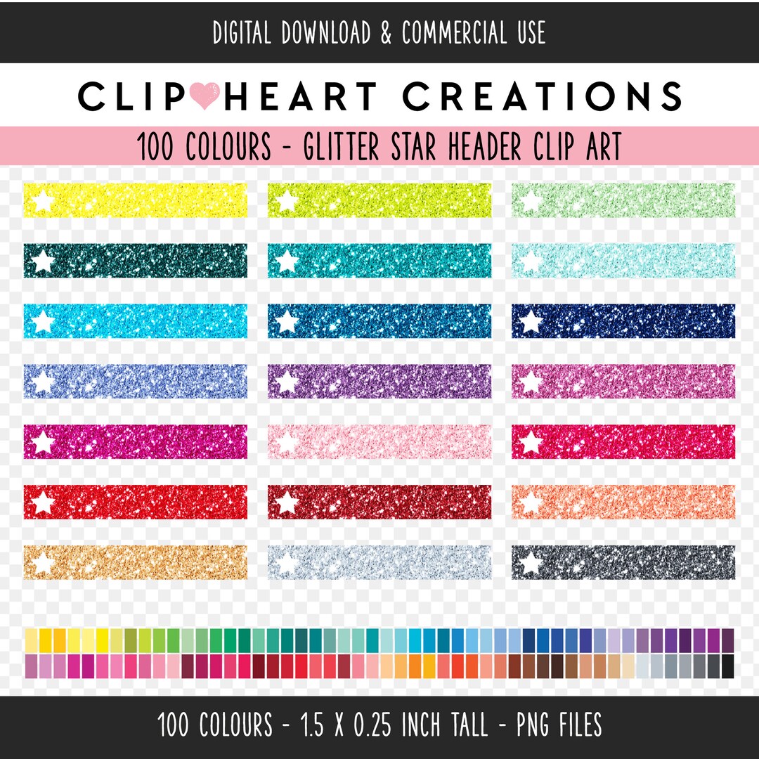 Glitter Star Header Clip Art: 100 Rainbow Colors (digital Download) - Etsy
