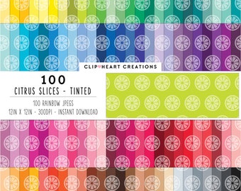 100 Citrus Slice Pattern Digital Papers, Commercial Use Seamless Tinted Fruit Slice Digital Paper Pack, Citrus Slice Planner Papers