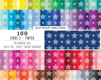 100 Star Pattern Digital Papers, Commercial Use Seamless Tinted Stars Digital Paper Pack, Tinted Star Pattern Scrapbooking Planner Papers