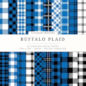 Blue Buffalo Plaid Digital Paper Set, Seamless Lumberjack Plaid Papers, Personal & Commercial Use Buffalo Check Papers, Tartan, Checkered